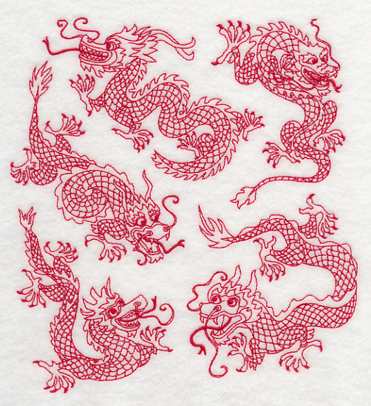 Chinese Dragons (Redwork)