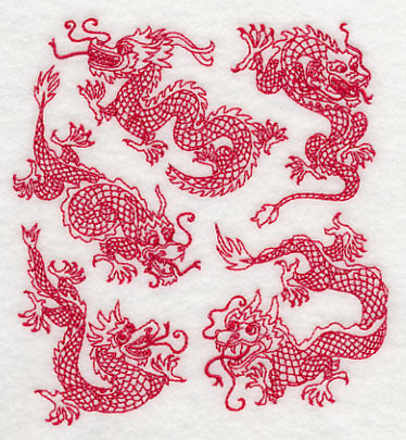 Chinese Dragons (Redwork)