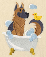 German Shepherd in a Tub