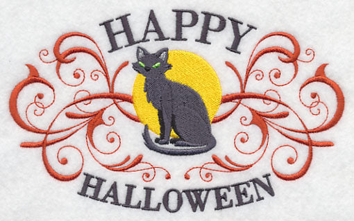 Happy Halloween with Black Cat and Filigree
