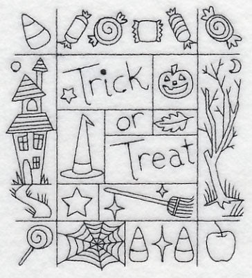 Trick or Treat Shadow Box (Blackwork)