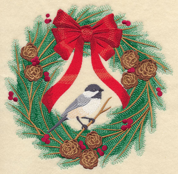 Chickadee-dee Christmas Wreath – Embroidery Library