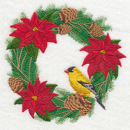 Goldfinch and Poinsettia Wreath