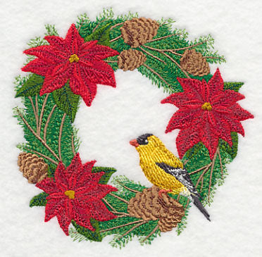 Goldfinch and Poinsettia Wreath