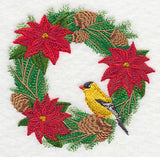 Goldfinch and Poinsettia Wreath