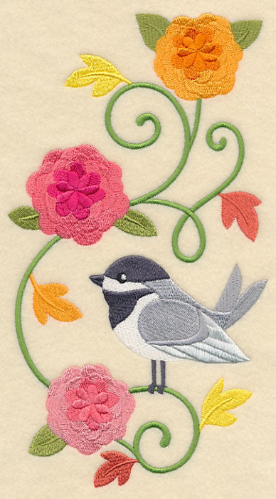 Chickadee and Chrysanthemums Spray