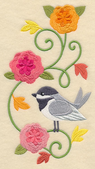 Chickadee and Chrysanthemums Spray
