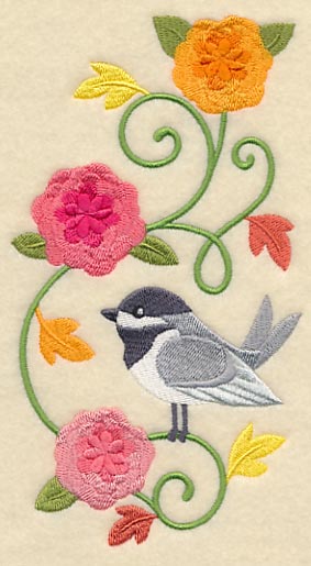 Chickadee and Chrysanthemums Spray