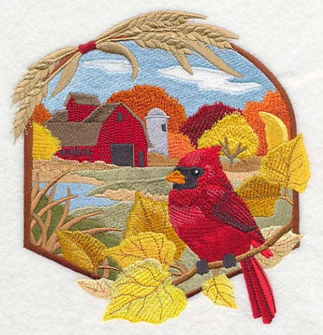 Country Autumn - Cardinal and Barn