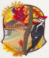 Country Autumn - Woodpecker and Covered Bridge