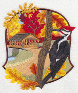 Country Autumn - Woodpecker and Covered Bridge