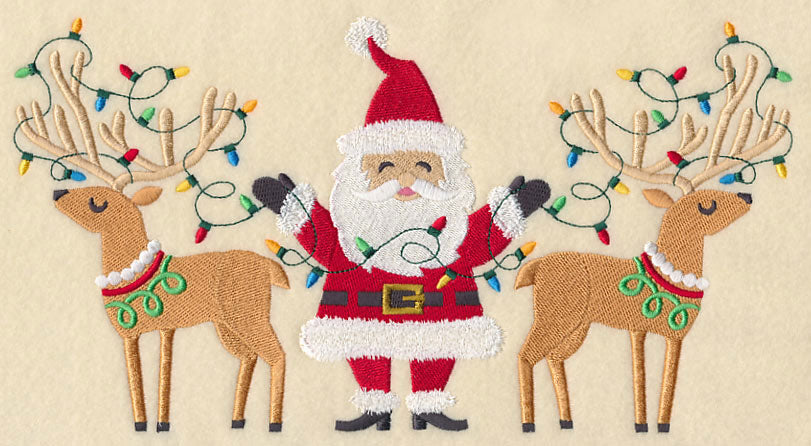 Santa and Reindeer with Christmas Lights