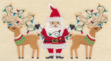 Santa and Reindeer with Christmas Lights