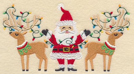 Santa and Reindeer with Christmas Lights