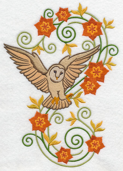 Barn Owl with Flower Flourish