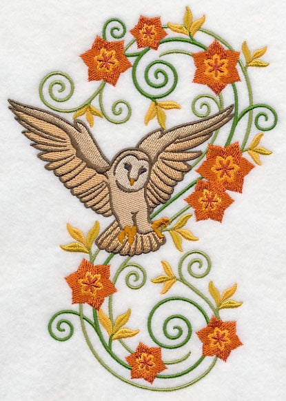 Barn Owl with Flower Flourish