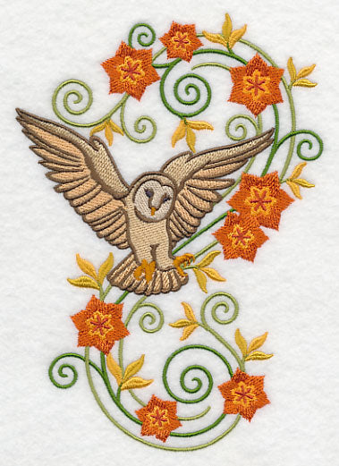 Barn Owl with Flower Flourish