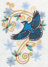 Bluejay with Snowy Flourish