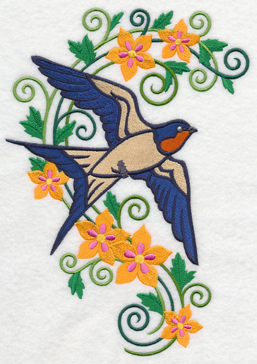 Swallow with Flower Flourish