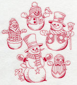 Best-Dressed Snowmen Collage (Redwork)