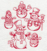 Best-Dressed Snowmen Collage (Redwork)