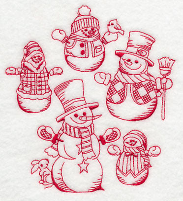 Best-Dressed Snowmen Collage (Redwork)