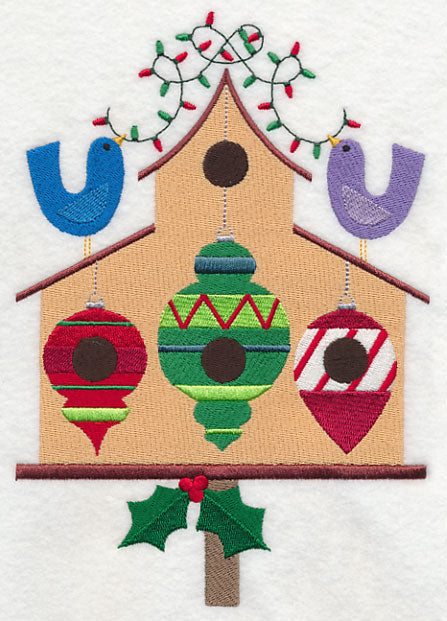 Cozy Christmas Birdhouse with Ornaments