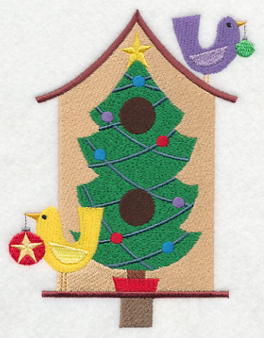 Cozy Christmas Birdhouse with Tree