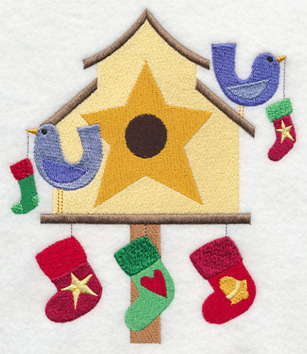 Cozy Christmas Birdhouse with Stockings