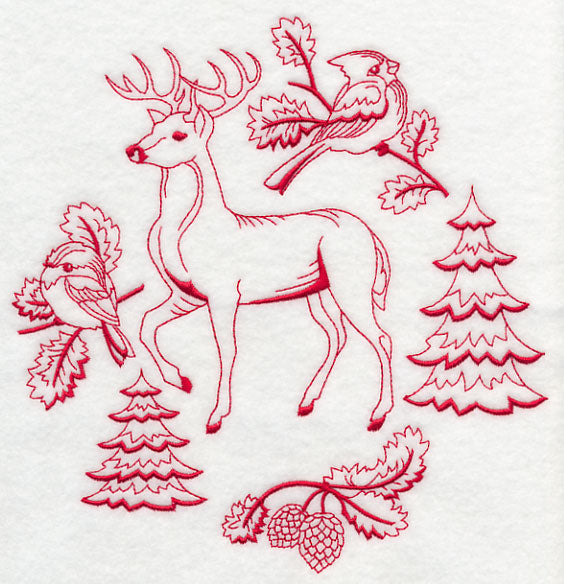 Northwoods Deer Medley (Redwork)