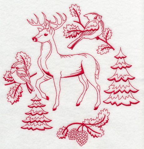 Northwoods Deer Medley (Redwork)