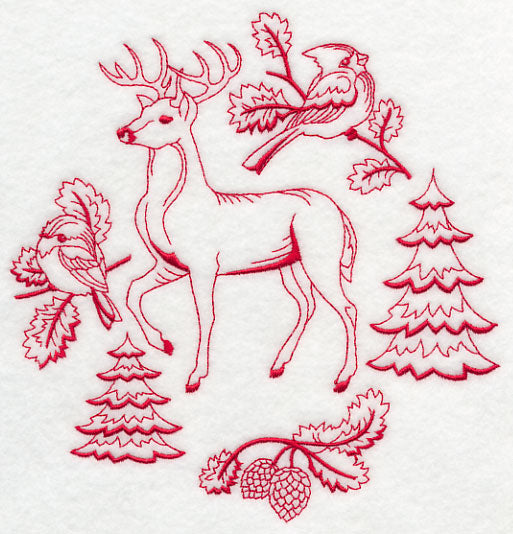 Northwoods Deer Medley (Redwork)