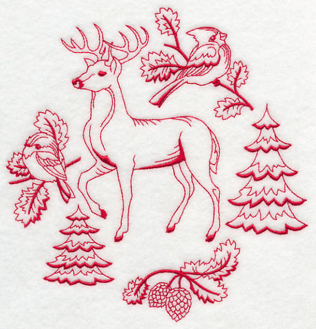 Northwoods Deer Medley (Redwork)