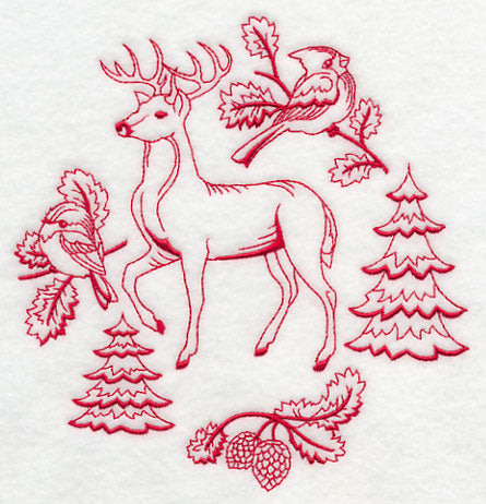Northwoods Deer Medley (Redwork)