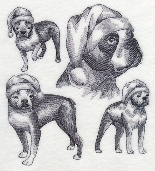 Boston Terriers in Santa Hats Sketch