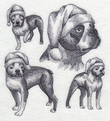 Boston Terriers in Santa Hats Sketch
