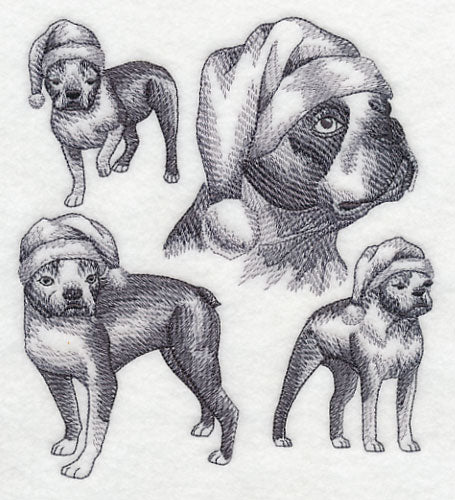 Boston Terriers in Santa Hats Sketch
