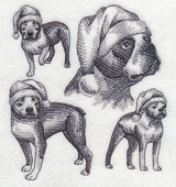 Boston Terriers in Santa Hats Sketch