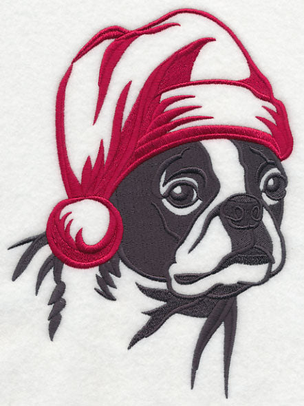 Boston Terrier Silhouette with Santa Hat