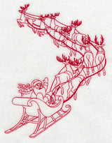 Santa and His Team Takes Flight (Redwork)