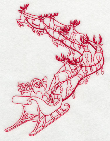 Santa and His Team Takes Flight (Redwork)
