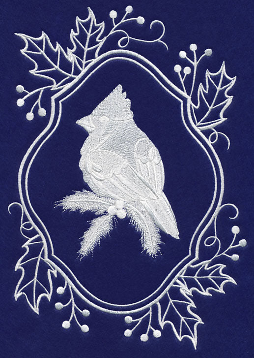 White Christmas Cardinal in Holly Frame