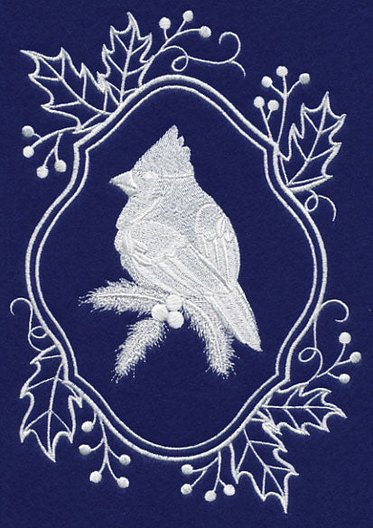 White Christmas Cardinal in Holly Frame