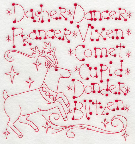 Santa's Team of Eight (Redwork)