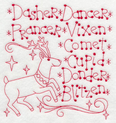 Santa's Team of Eight (Redwork)