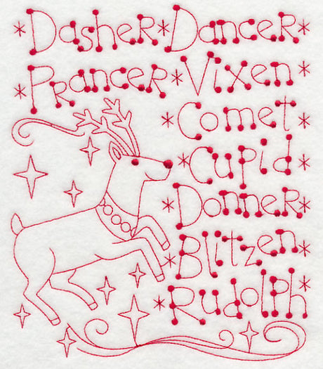 Santa's Team with Rudolph (Redwork)