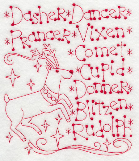 Santa's Team with Rudolph (Redwork)