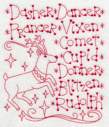 Santa's Team with Rudolph (Redwork)