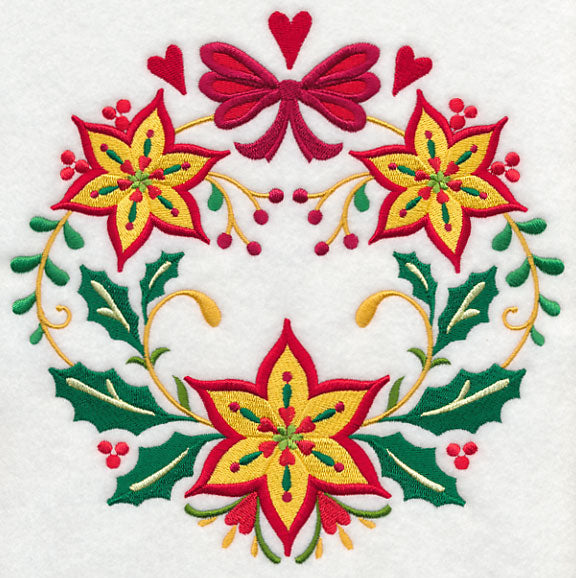 Wreathed in Christmas Poinsettias and Bow