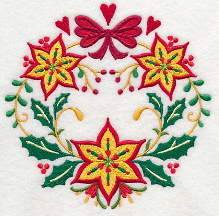 Wreathed in Christmas Poinsettias and Bow
